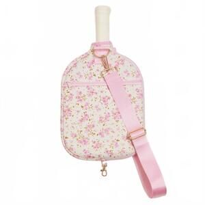 NEW STONE & STITCH women's boho floral neoprene pickleball paddle bag in pink